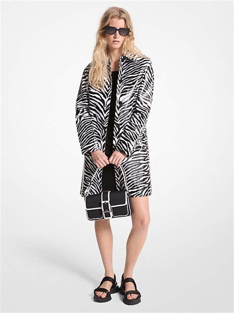 michael kors zebra coat|Zebra Print Cotton Twill Balmacaan .